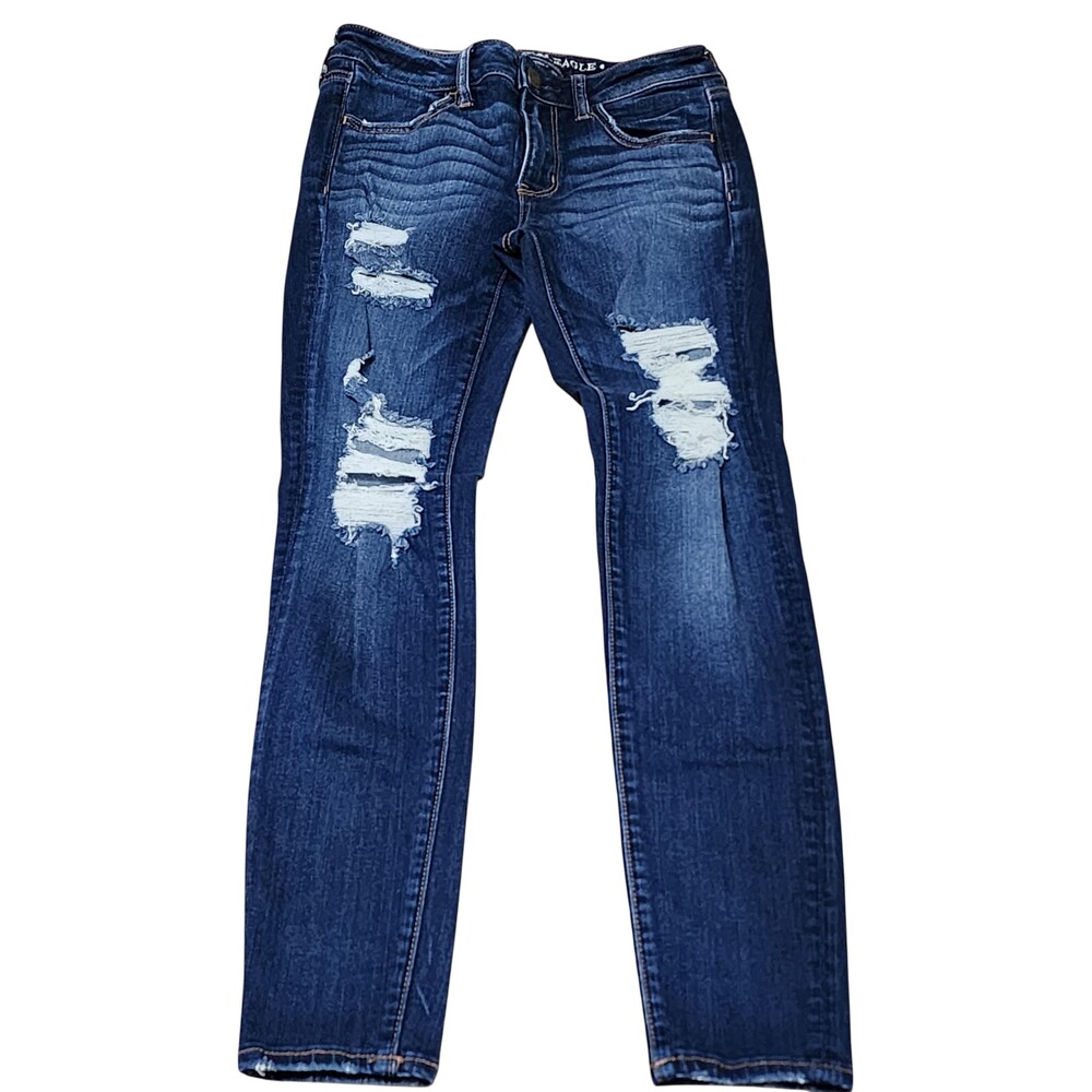 American Eagle Outfitters Jeans Womens 4 Regular Blue Jegging Distressed Stretch